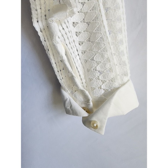 MEADOW RUE BY ANTHROPOLOGIE SIZE US6 WHITE LACE GEOMETRIC BUTTON BLOUSE - Picture 9 of 10